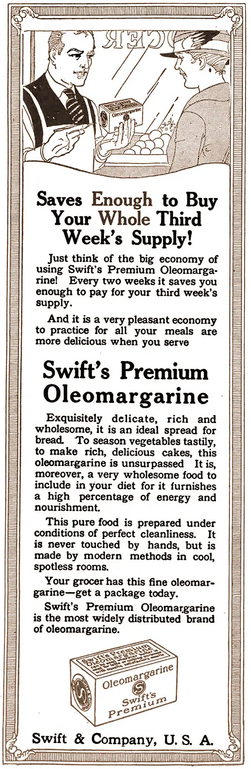 Swift's Premium Oleomargarine Advertisement, The American Food Journal, January 1920.