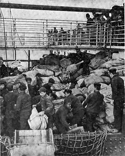 Unloading the Christmas Mail of an Ocean Liner