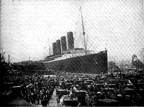 The Lusitania is "Back From Europe," Waiting to Welcome Returning Tourists.