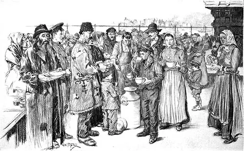 Immigrants Landing at Ellis Island, Serving Soup on the Roof Garden.