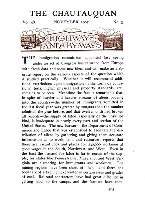 First Page, The Chautauquan, Vol. 48, No. 3, November 1907.