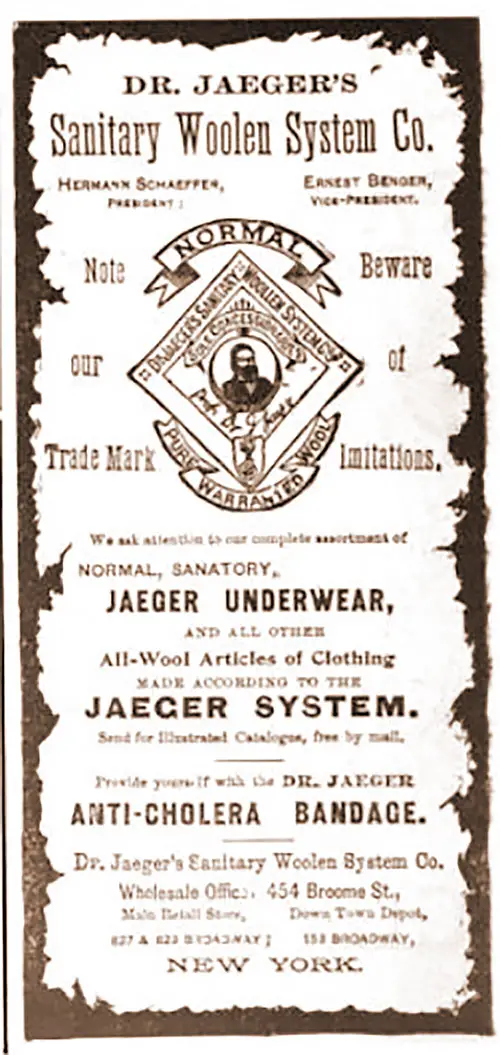 1892 Print Advertisement for Dr. Jaeger's Sanitary Woolen System Co. The Christian Union, 15 October 1892.