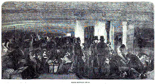 Scene Between Decks -- Passengers Endure Steerage Accommodations to Cross the Atlantic.