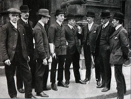 Officers and Crew from the S.S. Californian Waiting to Give Testimony During the British Inquery to the Titahic Disaster.