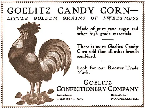 Advertisment for Goelitz Candy Corn -- Little Golden Grains of Sweetness