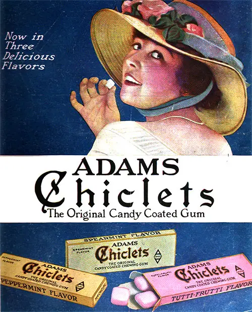Adams Chiclets -- The Original Candy Coated Gum in Pepperment, Spearment, and Tutti-Frutti Flavors.