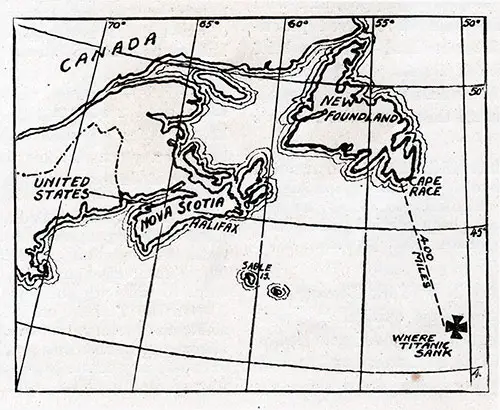 Map Showing the Location Where the RMS Titanic Sank