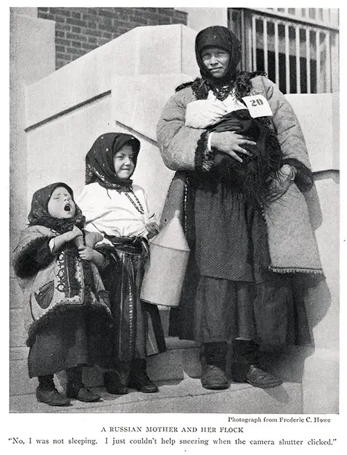 A Russian Immigrant Mother and Her Children at Ellis Island.