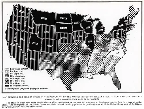 Map Showing the Foreign Stock in the Population of the United States – By Foreign Stock.