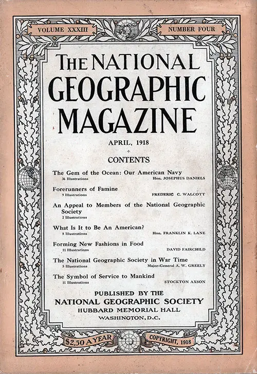 Front Cover, The National Geographic Magazine, Volume XXXIII, Number 4, April 1918.