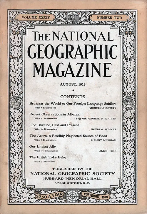Front Cover, The National Geographic Magazine, Volume XXXIV, Number Two, August 1918.
