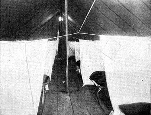 Inside View of One of the Tents at Shelton, PA, Showing the Method of Separating the Cots.