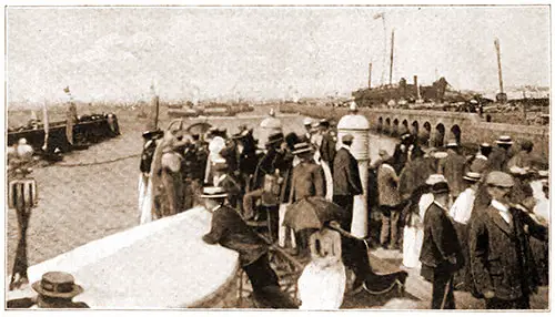 English Visitors on the "Cambria," After Passing the French Fleet, Entering the Port of Commerce, Cherbourg. Photo by Stephen Cribb, Soutsea. The Sketch Magazine, 1 August 1900.