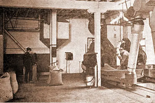 Fig. 6 - At the Left, Green Coffee Is Being Dumped for the 20-Bag Mixer.