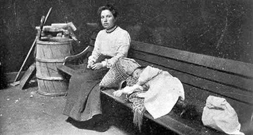 Woman and Child Waiting in one of the Railway Detention Rooms at Ellis Island.