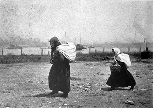 Polish Immigrant Women Going from a Barge to the Immigration Building on Ellis Island.