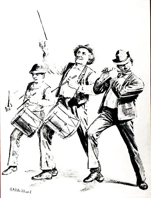 Willard's original humorous drawing, which he sketched on the back of an envelope and called “The Fourth of July Musicians" or "Yankee Doodle," is in The Wellington Collection.