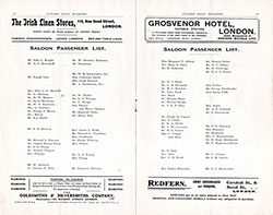 Saloon Passenger List, RMS Campania, 19 January 1908 Published in the RMS Campania Edition of the Cunard Daily Bulletin for 24 January 1908.