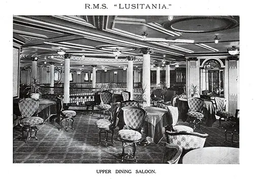 Upper Dining Saloon on the RMS Lusitania.