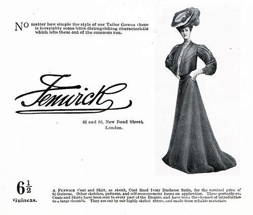 Advertisement - Fenwick Fashions, RMS Carmania Onboard Publication of the Cunard Daily Bulletin for 7 June 1906.
