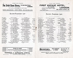 Saloon Passenger List, RMS Carmania Onboard Publication of the Cunard Daily Bulletin for 7 June 1906.