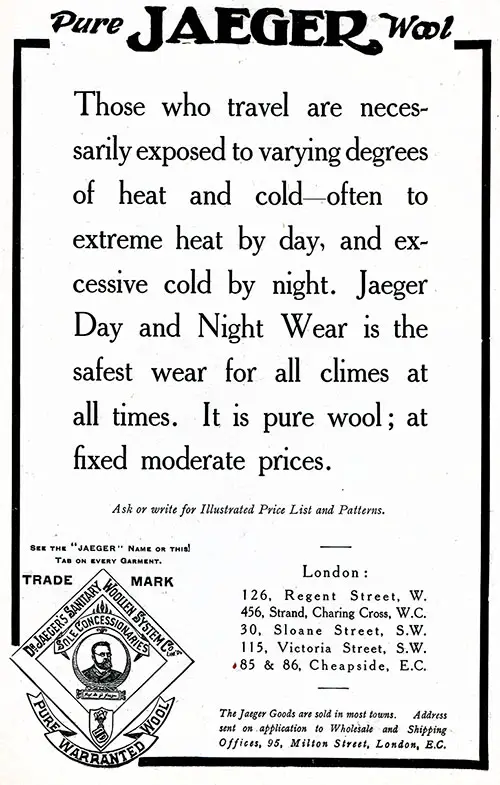 Pure Jaeger's Wool - 1906 Advertisment