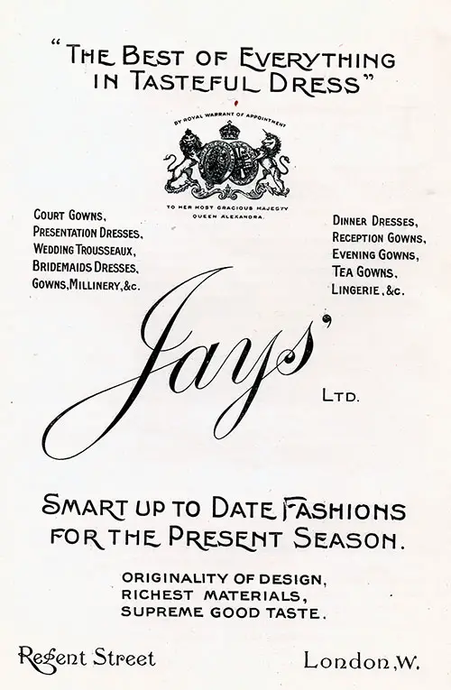 1906 Advertisement - Jays' Limited of London