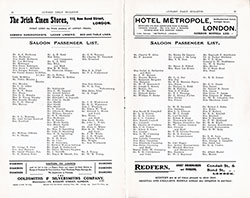 GGA Image ID # 131ff6c130 RMS Lusitania Salonn Passenger List for 6 June 1908. Published in the Cunard Daily Bulletin, Lusitania Edition, 10 June 1908.