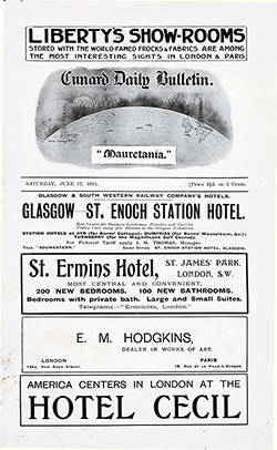GGA Image ID # 132cabf277 Front Page, RMS Mauretania Onboard Publication of the Cunard Daily Bulletin for 17 June 1911.
