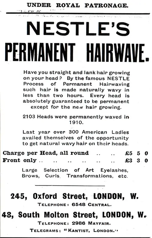 Advertisement, Nestle's Permanent Hairwave, London.