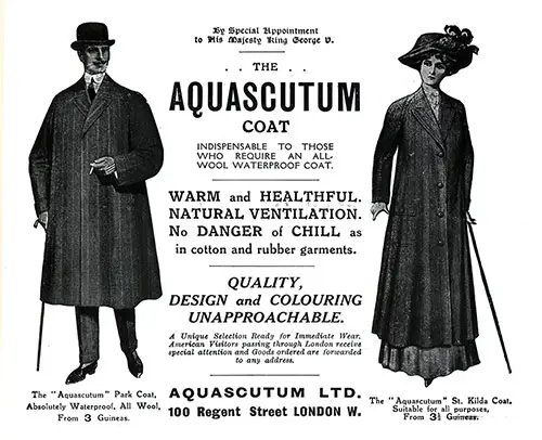Advertisment, Wool Waterproof Coats by Aquascutum Ltd. of Regent Street, London.