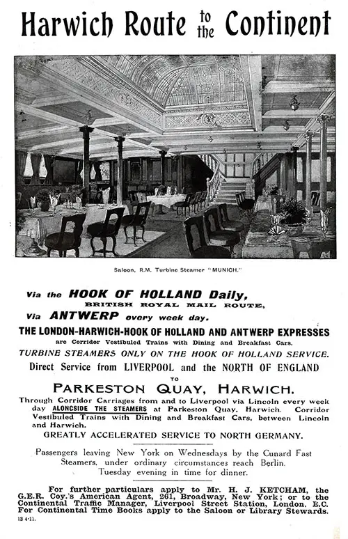 Advertisement, The London-Harwich-Hook of Holland and Antwerp Expresses.
