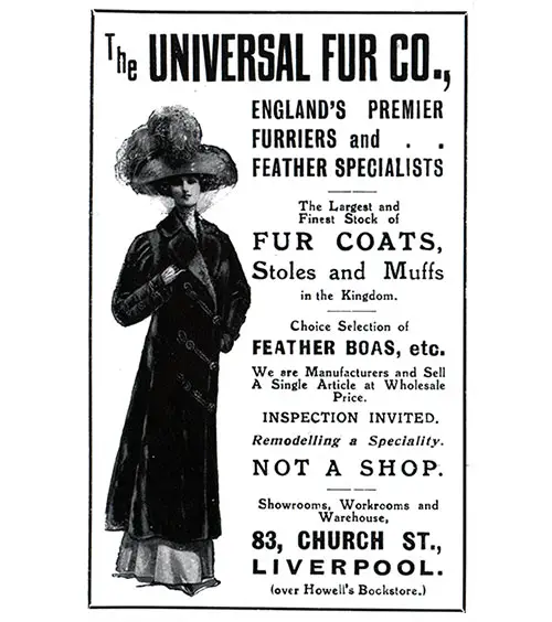 Advertisment: The Universal Fur Company, Church Street, Liverpool.