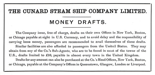 Advertisment: Cunard Steamship Company Money Drafts.