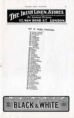 GGA Image ID # 132e801bfb First Page, Cunard Line SS Saxonia Saloon Class Passenger List - 19 July 1910
