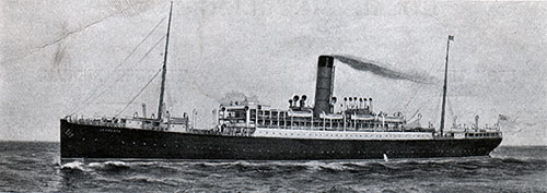 TSS Sloavonia of the Cunard Line. Dimensions:- Length: 510 Feet; Breadth: 59 Feet; Depth: 33 Feet, 6 Inches; Tons: 10,605.