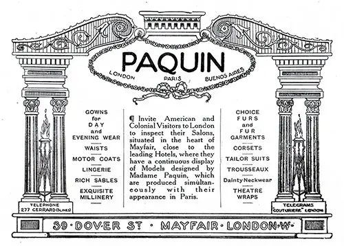 Paquin, Ltd. Women’s Fashions – Parisian Modistes