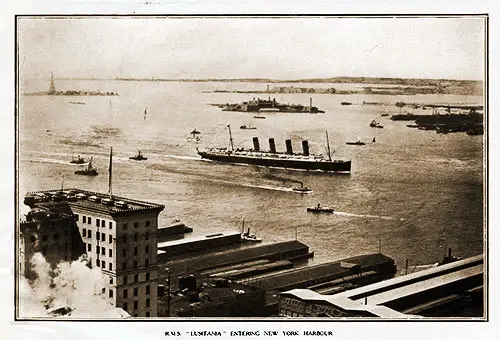 The RMS Lusitania Entering New York Harbor.