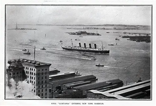 RMS Lusitania Entering New York Harbor.