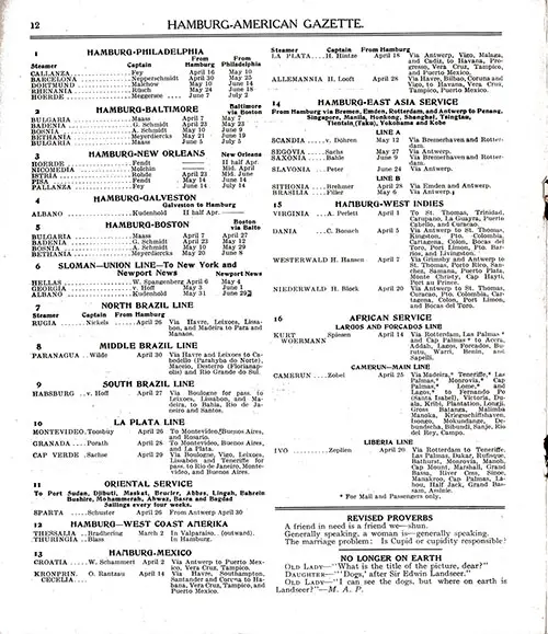 Sailing Schedule, Miscellaneous Services, 1910.