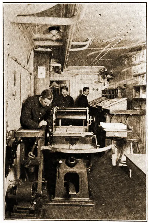 Printing a Daily Newspaper on Board a Steamship circa 1910.