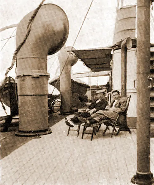 Passengers Find a Cozy Corner on the Boat Deck of a North German Lloyd Ocean Liner circa 1905.