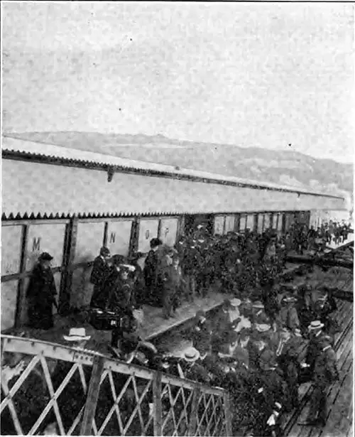 Passengers Waiting to Embark on a Norddeutcher Lloyd Bremen Ocean Liner circa 1906 at the Landing Stage at Dover.