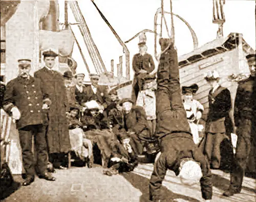 Passengers on a German Liner Play the Game of Sling the Money as a Ship's Officer Looks On.