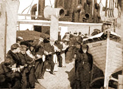 A Game of Tug-o-War is Played on the Boat Deck of a German Steamship.