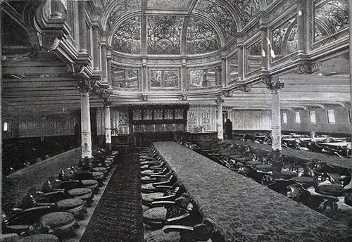 Main Dining Saloon on the SS Teutonic of the White Star Line.