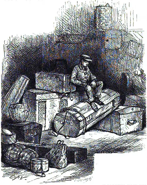 Young Immigrant Sitting on Some Luggage -- All There.