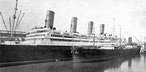 The RMS Aquitania of the Cunard Line Receives Oil (Bunkering) from the Edward L. Doheny Oil Tanker.
