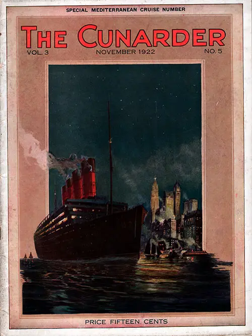 Front Cover for the Special Mediterranean Cruise Issue of The Cunarder Travel Magazine for November 1922
