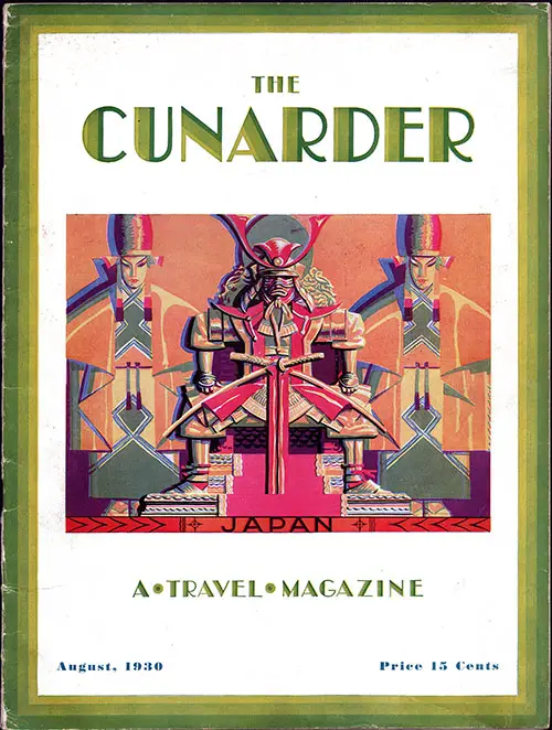 Front Cover, The Cunarder - A Travel Magazine, August 1930 Far East Issue.